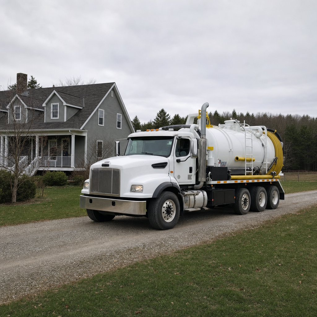 Septic vacuum truck arriving at a Norfolk home for same-day emergency service